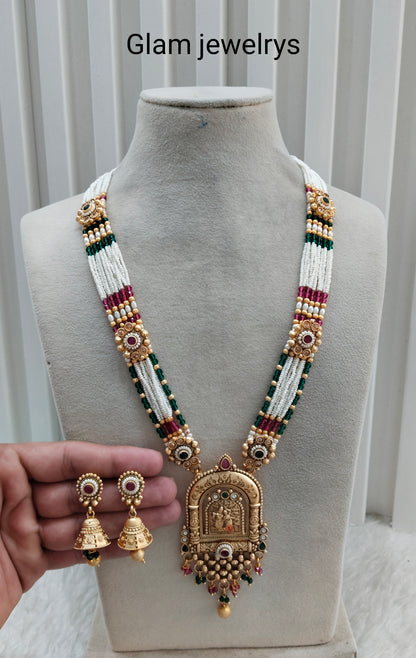 Ruby Green Gold Polki Long Rani Haar Necklace Indian Jewellery Inder Set