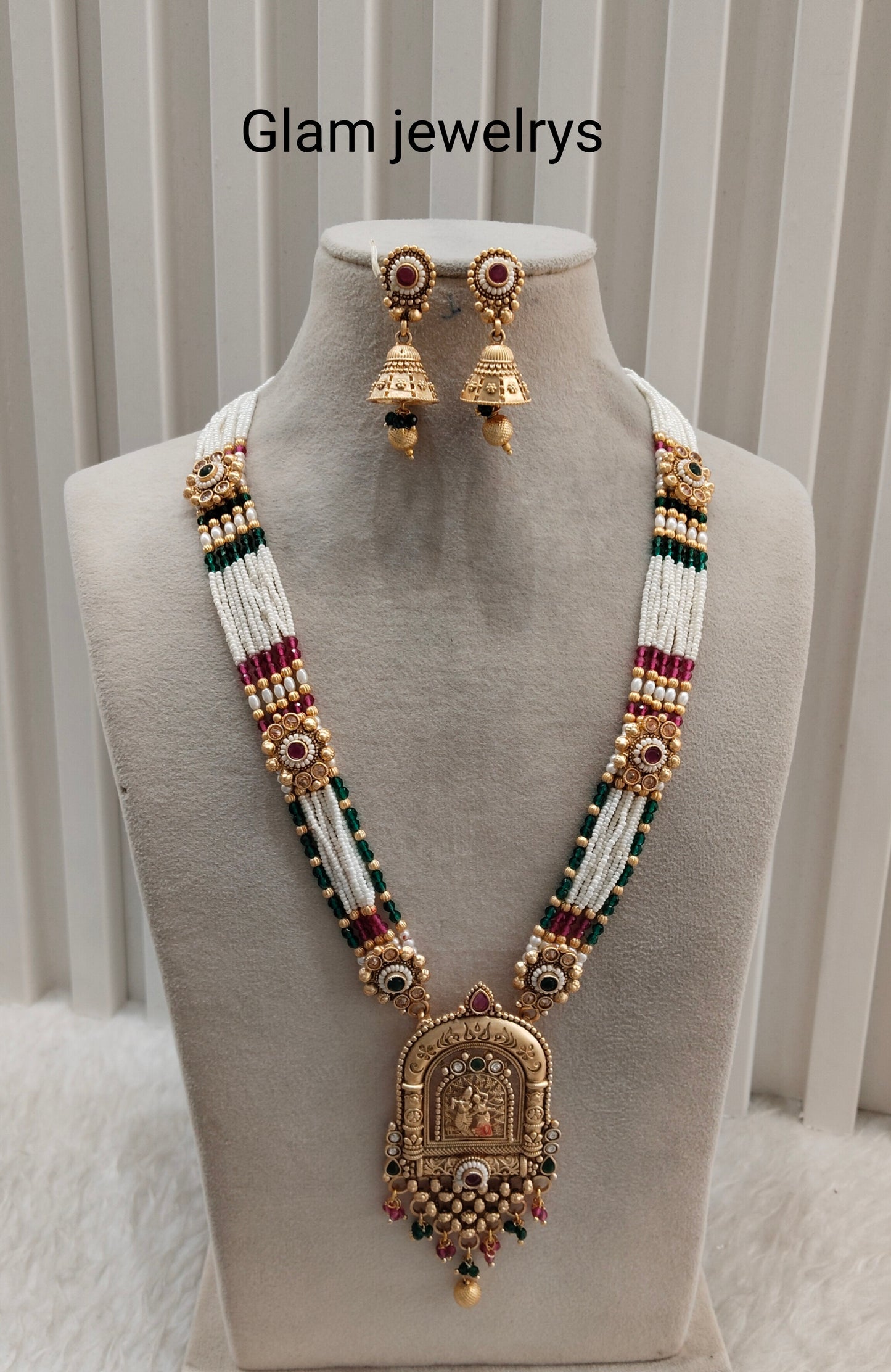 Ruby Green Gold Polki Long Rani Haar Necklace Indian Jewellery Inder Set