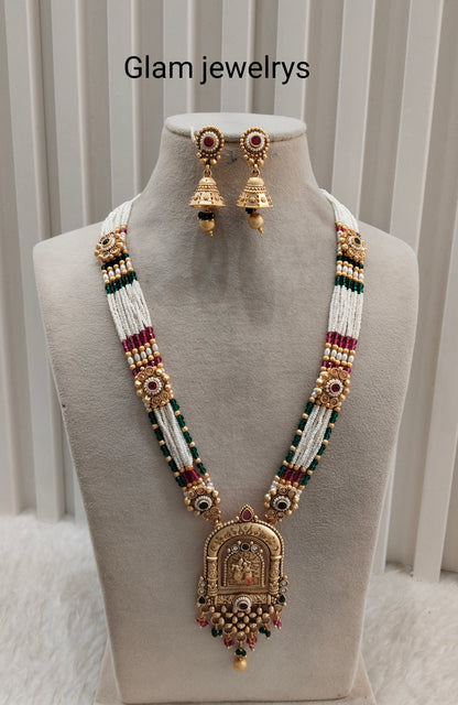 Ruby Green Gold Polki Long Rani Haar Necklace Indian Jewellery Inder Set