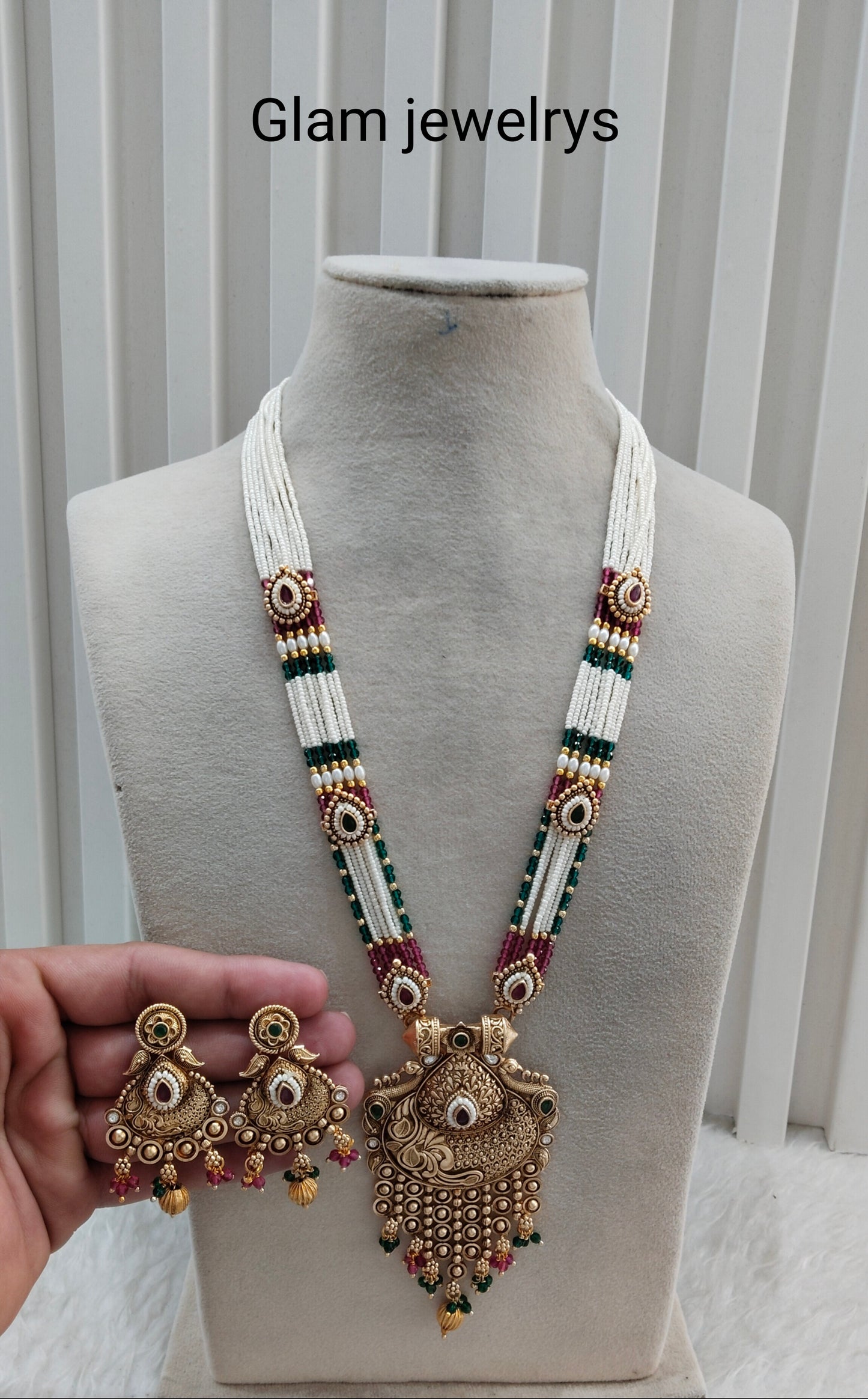 Ruby Green Gold Polki Long Rani Haar Necklace Indian Jewellery Inder Set