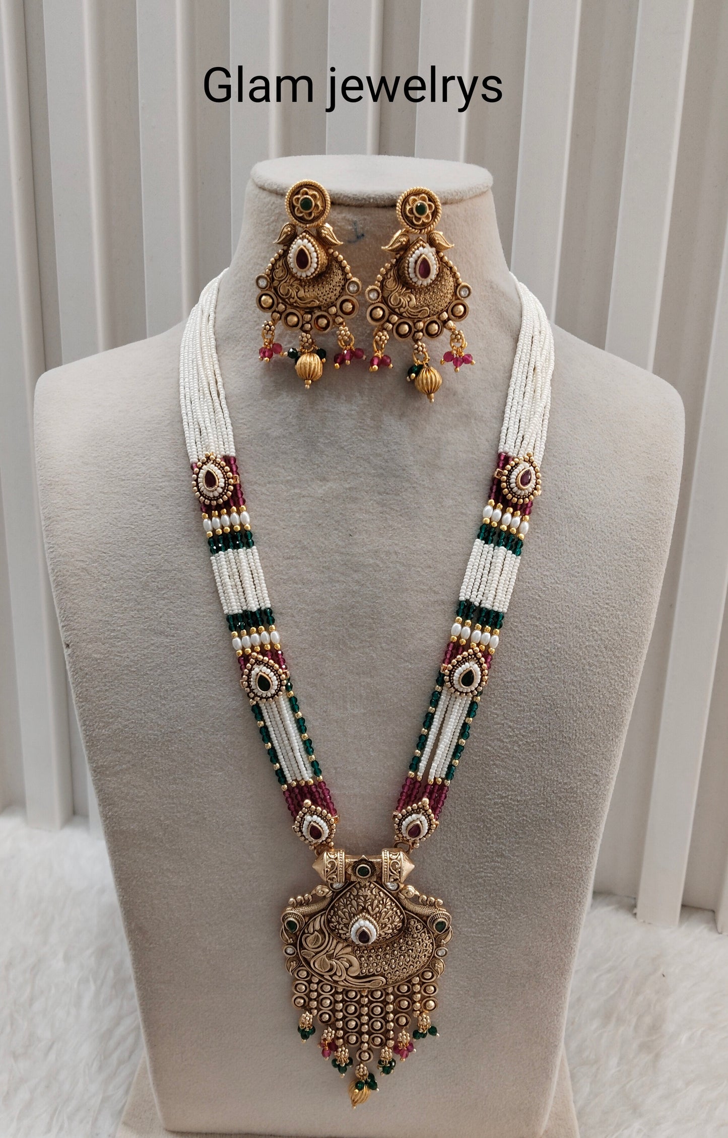 Ruby Green Gold Polki Long Rani Haar Necklace Indian Jewellery Inder Set