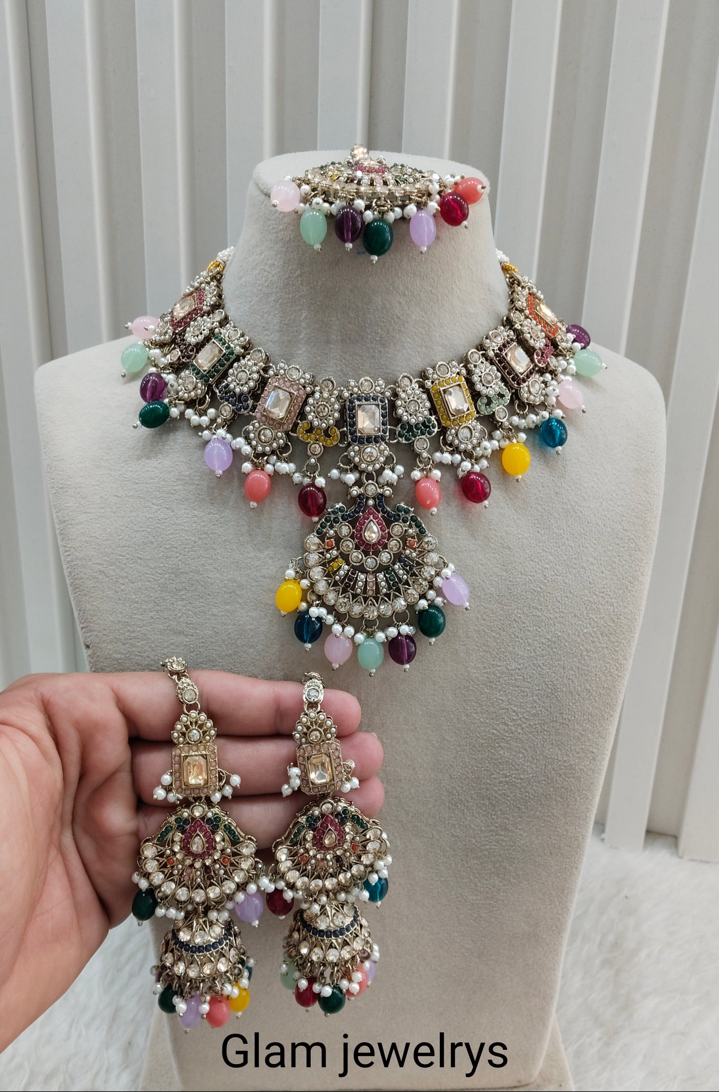 Multi Color Antique Gold Necklace Indian Jewellery Russel Set