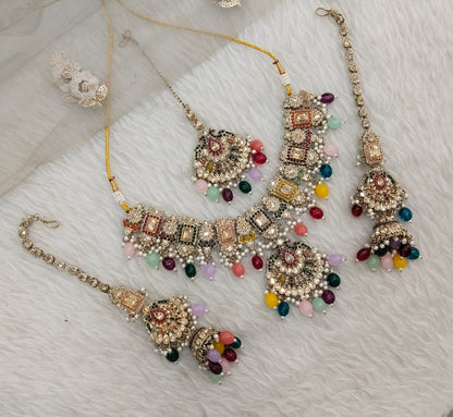 Multi Color Antique Gold Necklace Indian Jewellery Russel Set