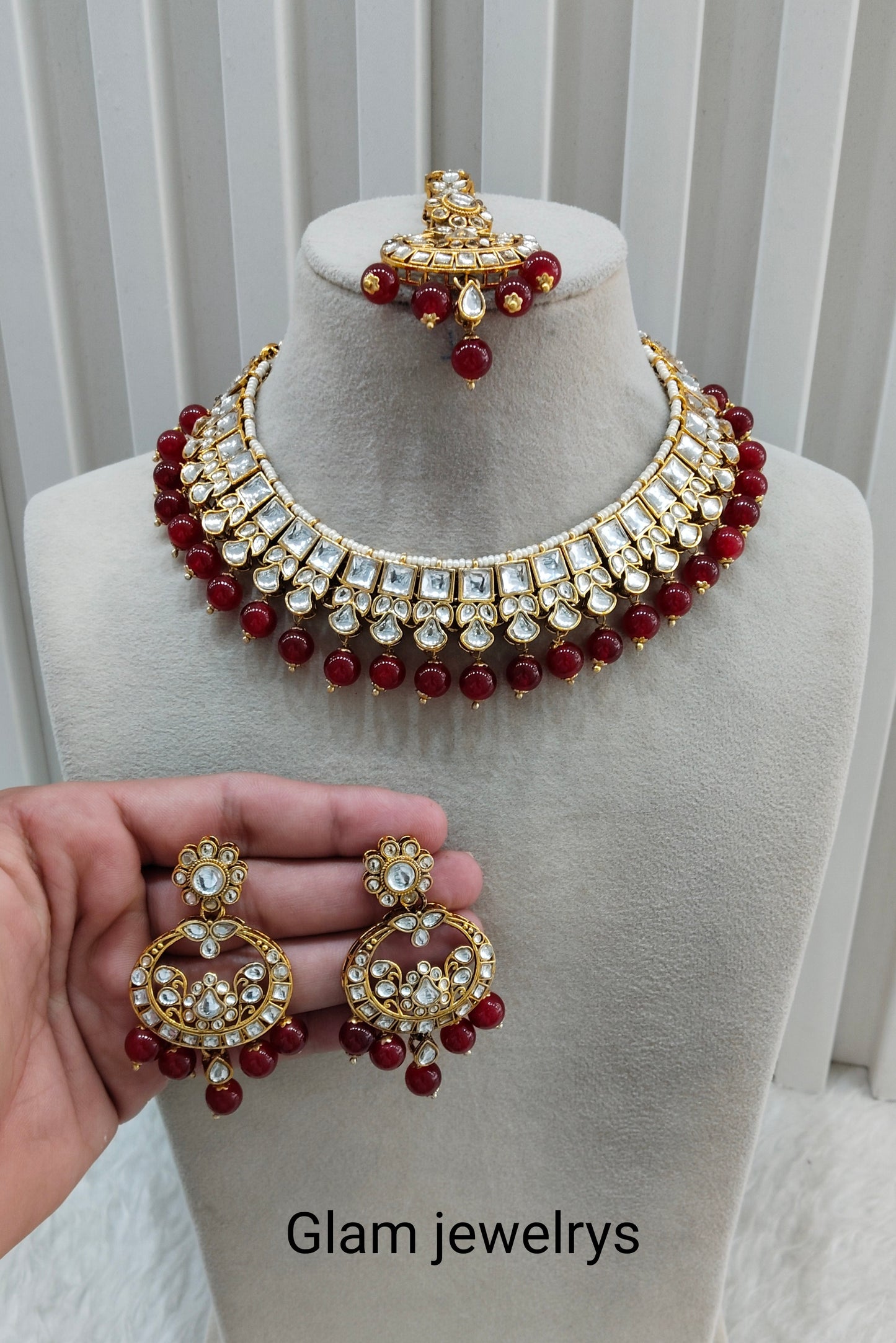 Maroon Gold Kundan Necklace Indian Jewellery Jacks Set