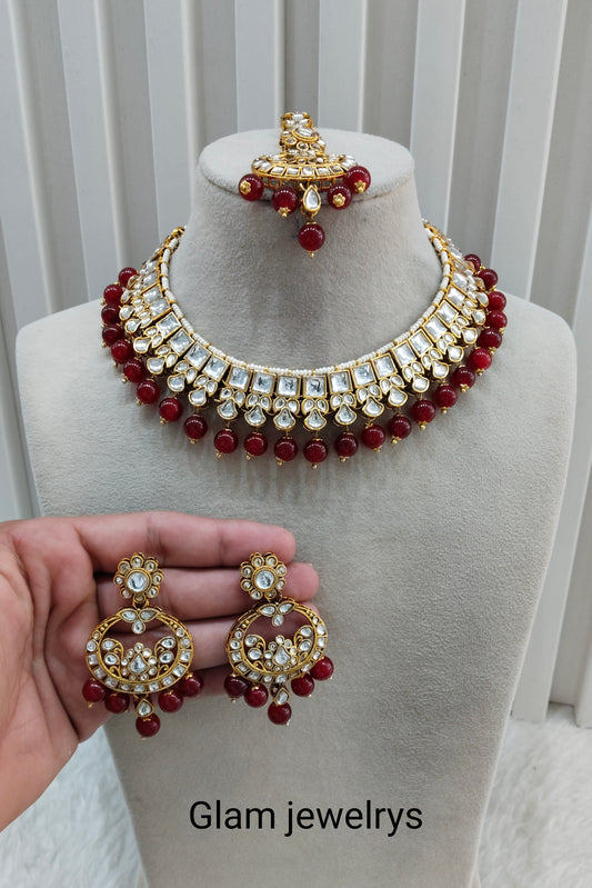 Maroon Gold Kundan Necklace Indian Jewellery Jacks Set