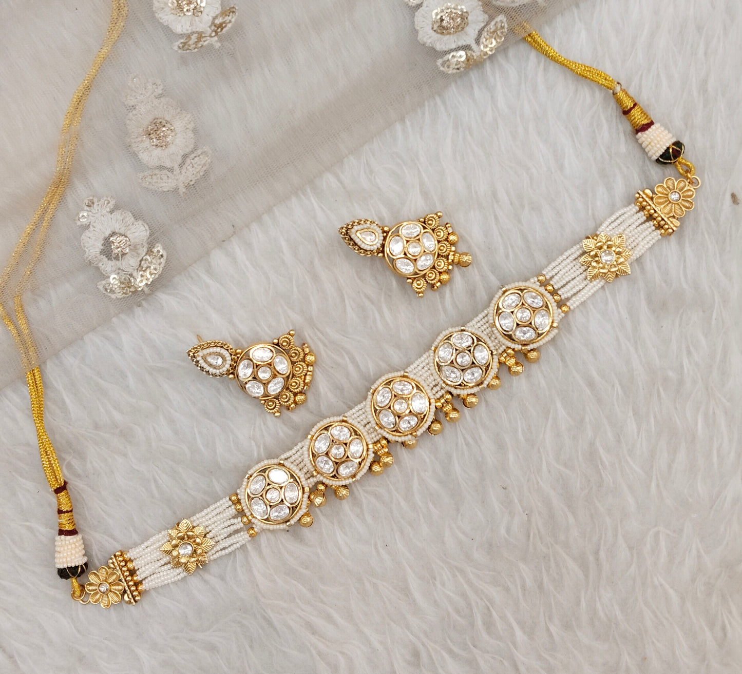 Gold Kundan Polki Choker Indian Jewellery Smile Set