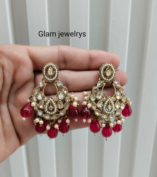 Majenta Antique Gold Bollywood Kane Indian Earrings