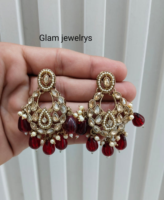 Maroon Antique Gold Bollywood Kane Indian Earrings