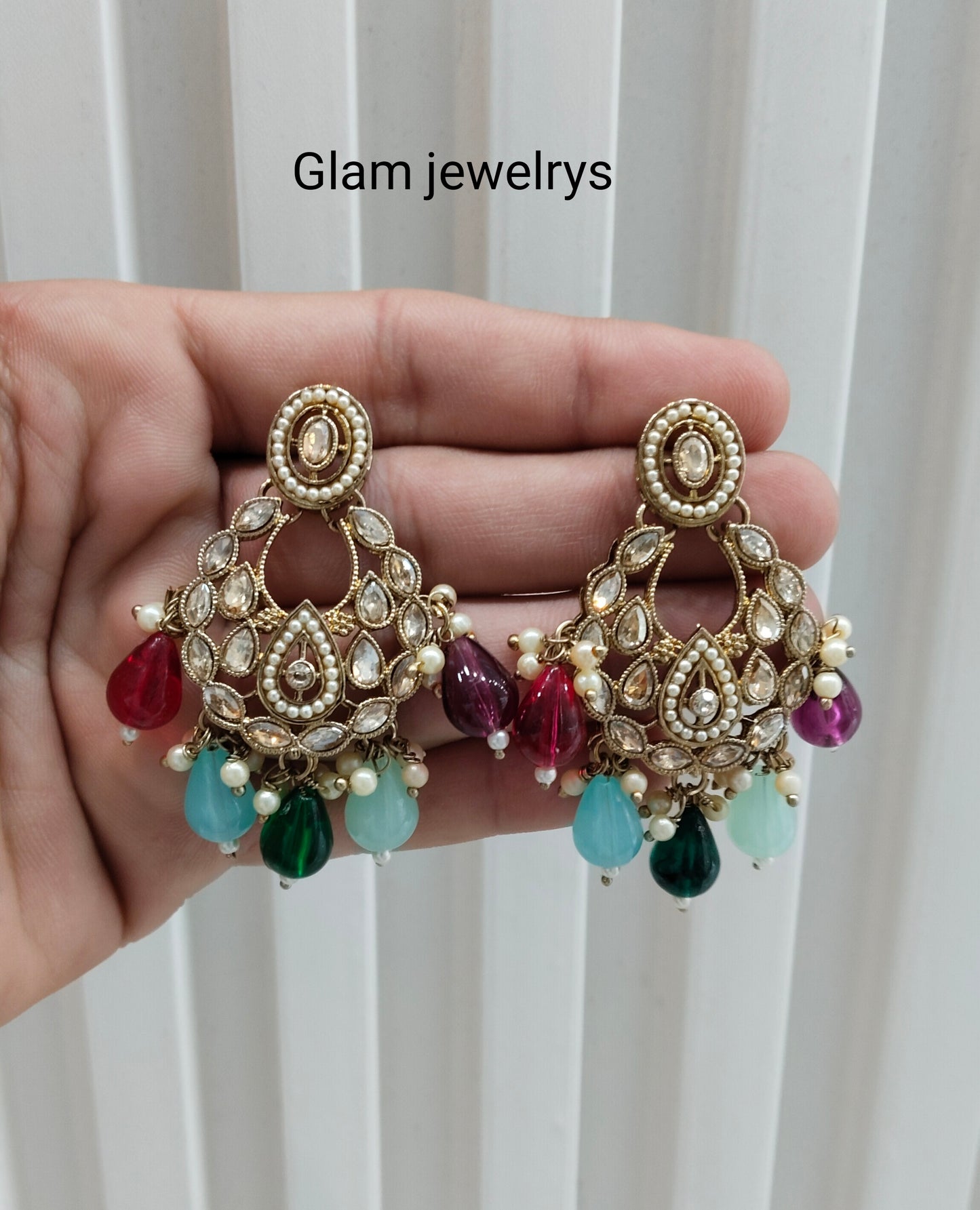 Multi Color Antique Gold Bollywood Kane Indian Earrings
