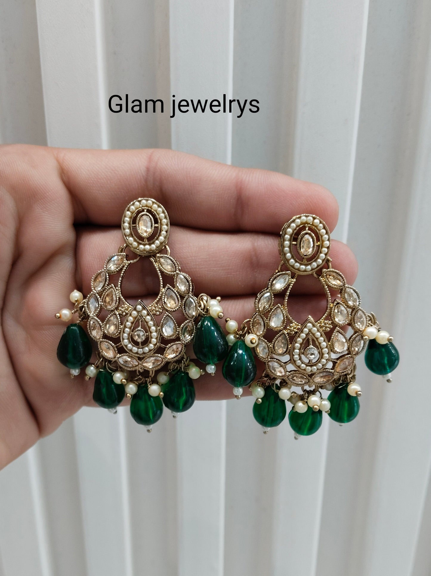Green Antique Gold Bollywood Kane Indian Earrings
