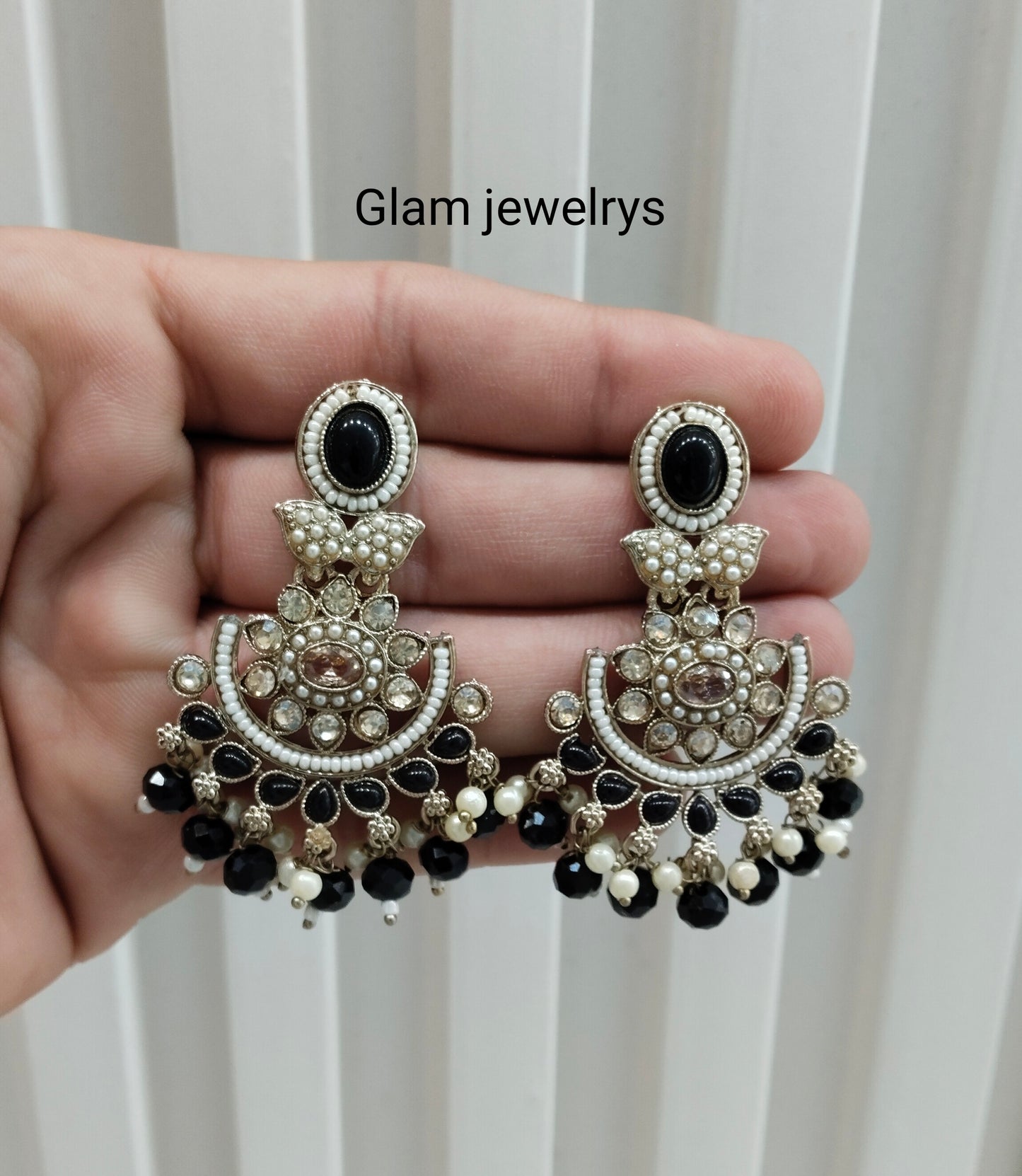 Black Antique Gold Bollywood Maan Indian Earrings