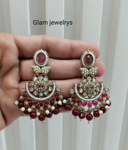 Ruby Antique Gold Bollywood Maan Indian Earrings