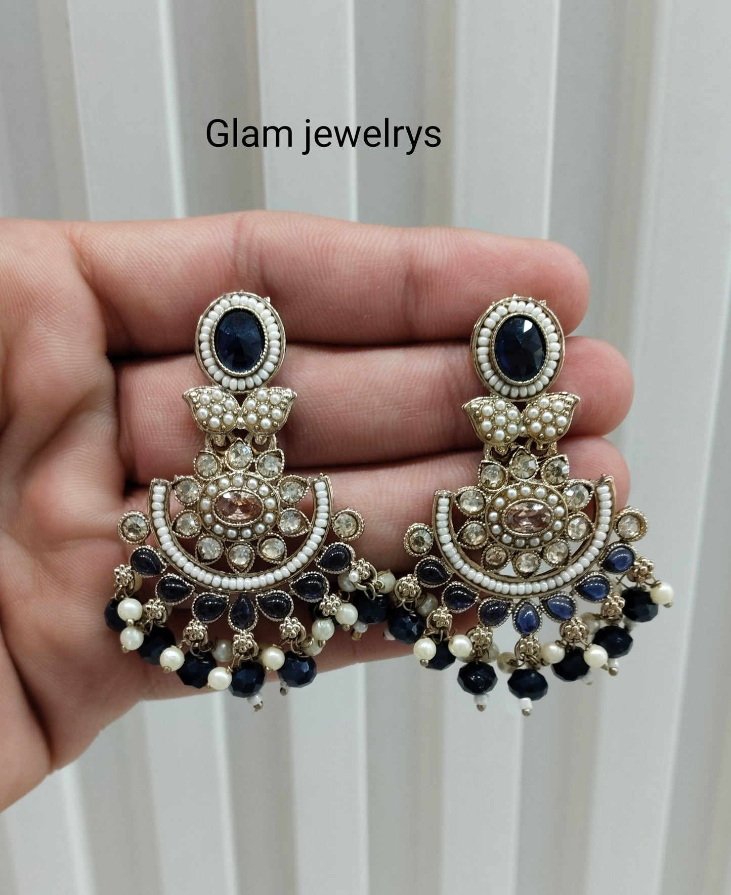 Blue Antique Gold Bollywood Maan Indian Earrings