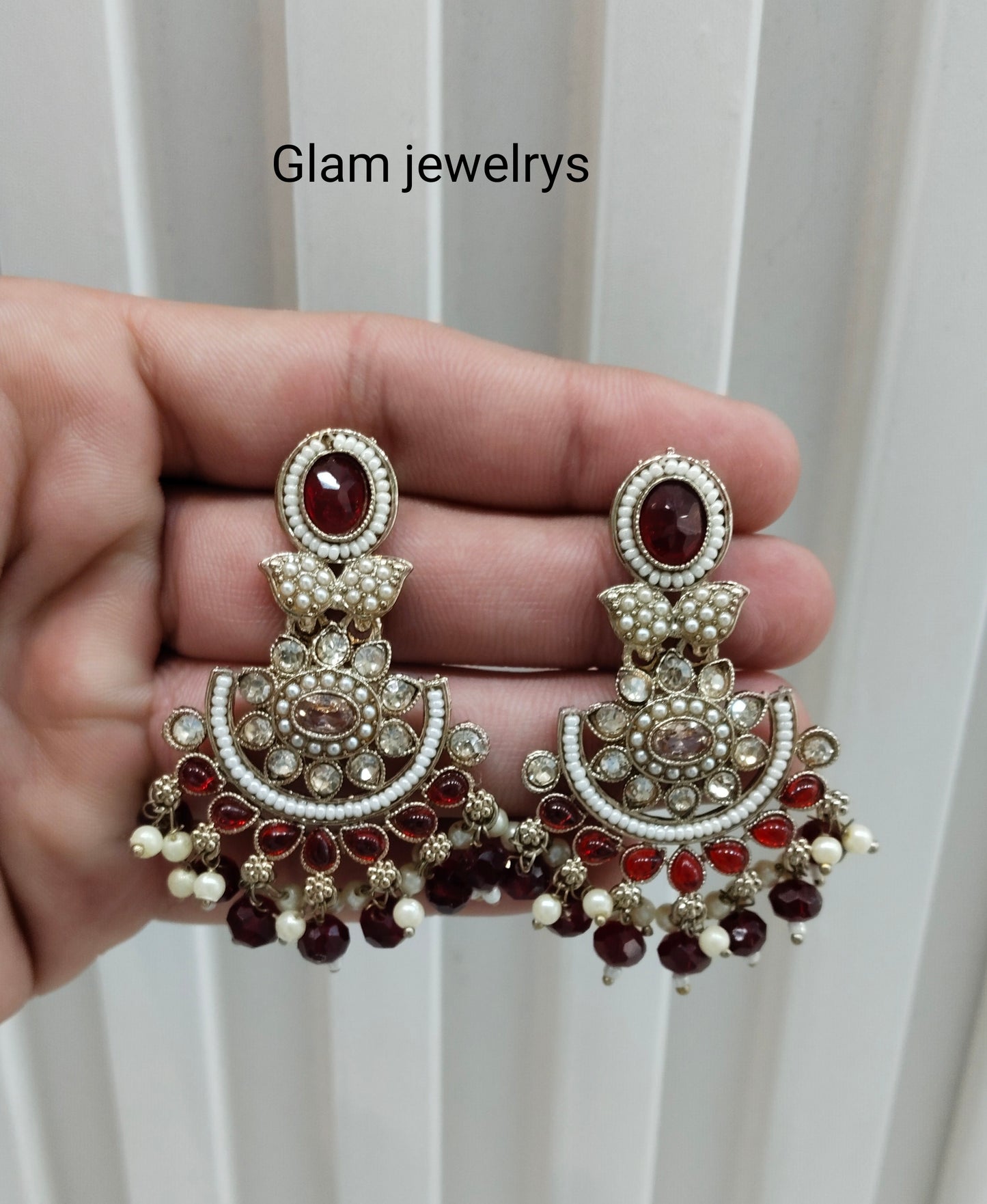 Maroon Antique Gold Bollywood Maan Indian Earrings