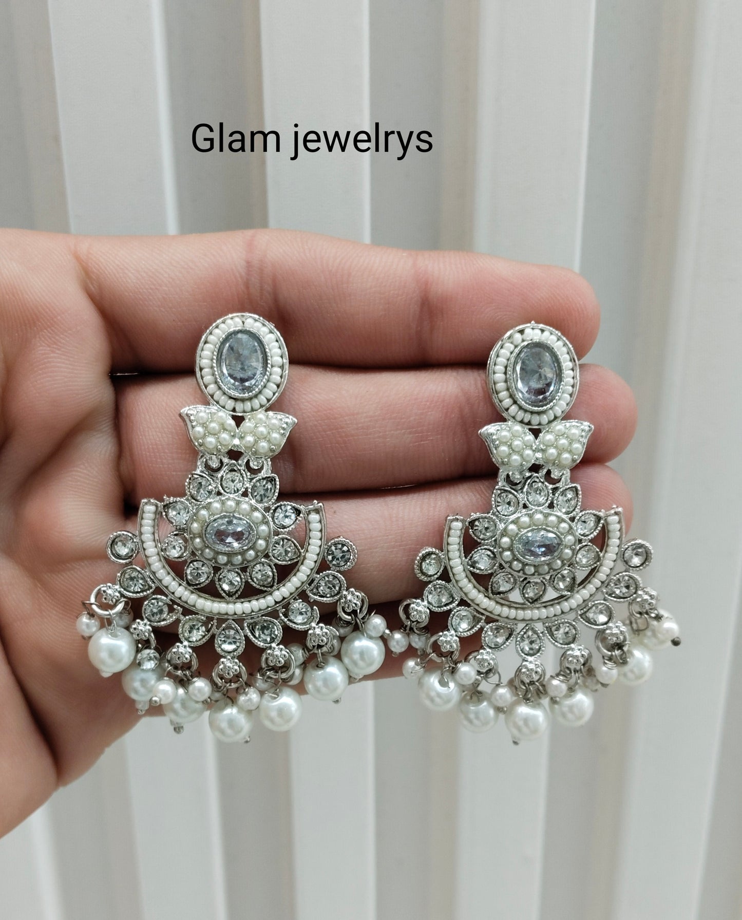 Silver White Bollywood Maan Indian Earrings