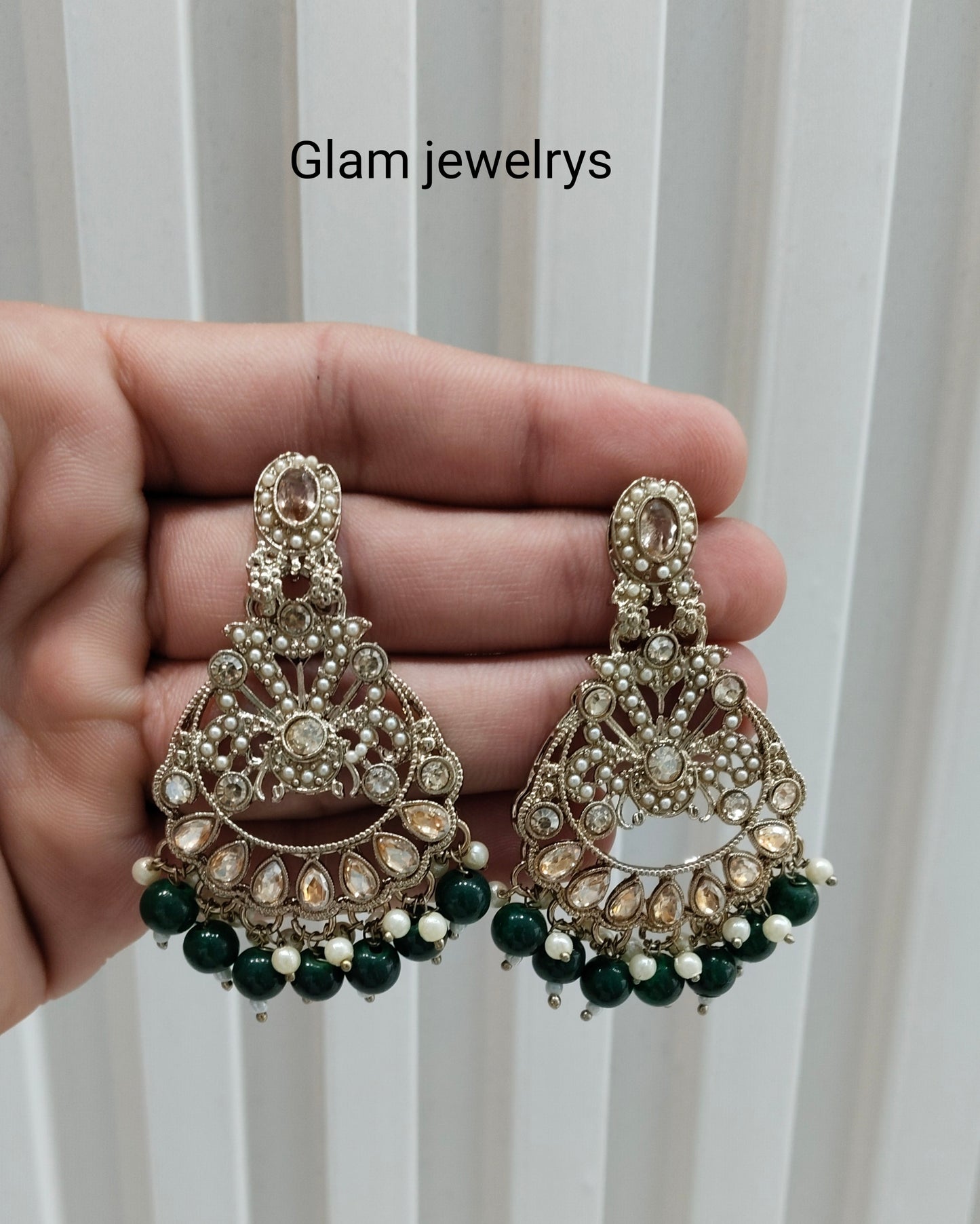 Green Antique Gold Bollywood Ammy Indian Earrings