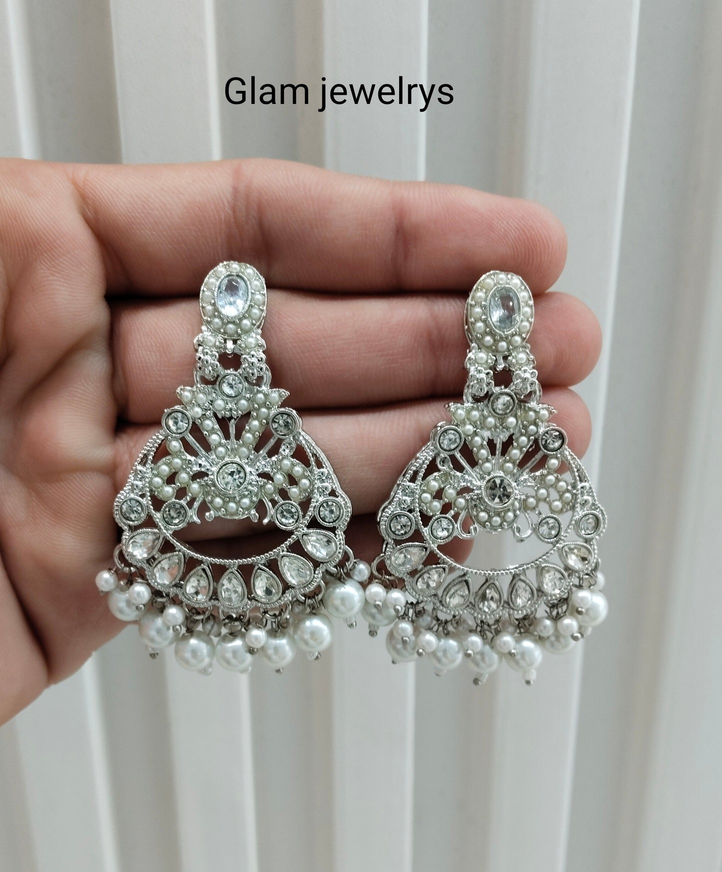 Silver White Bollywood Ammy Indian Earrings