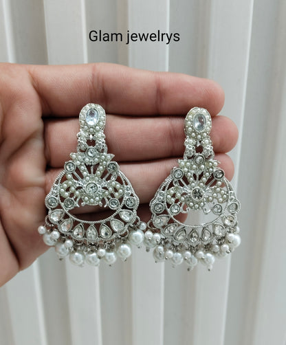 Silver White Bollywood Ammy Indian Earrings