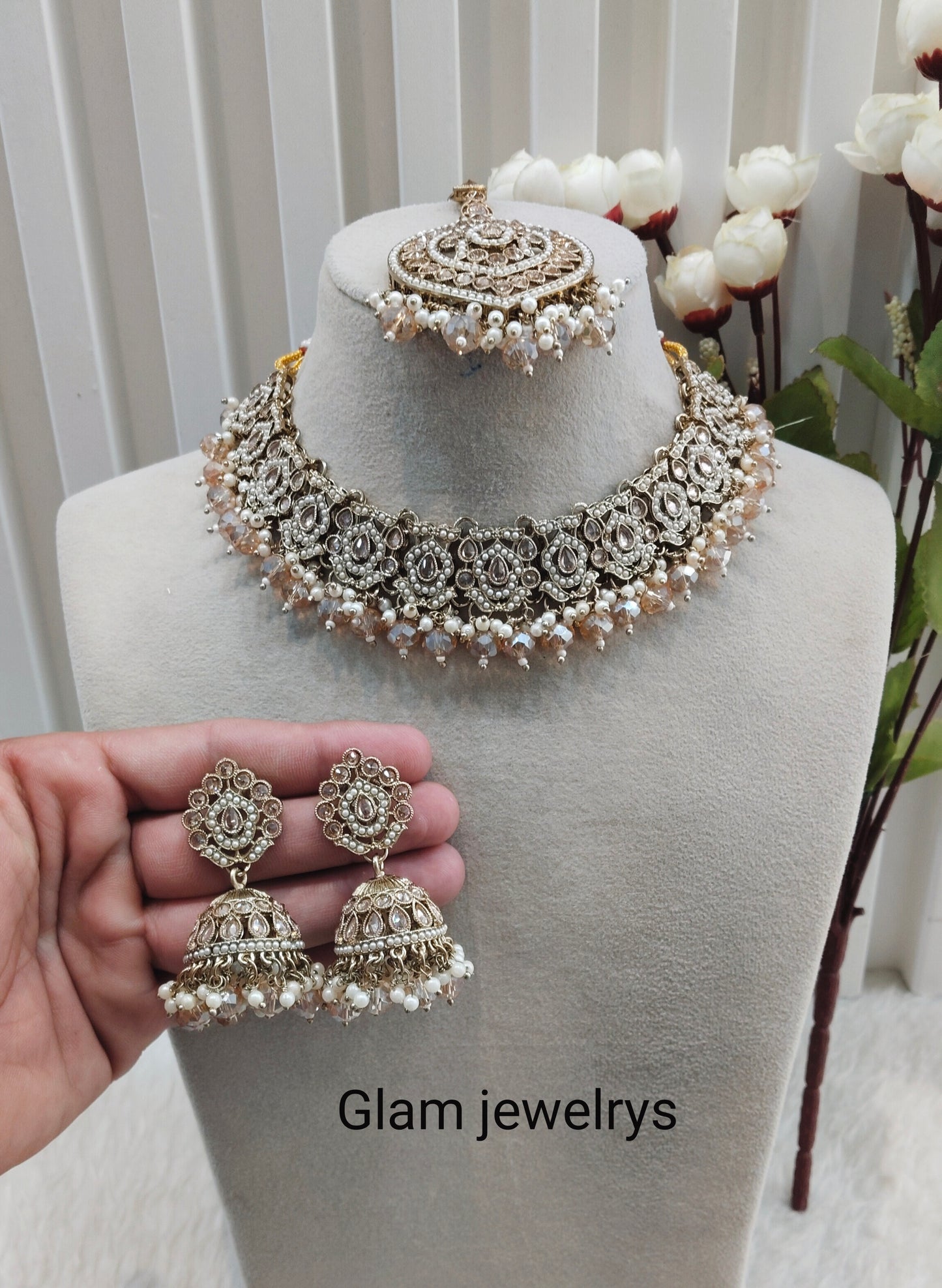 Antique Gold Necklace Pakistani Indian Jewellery Carlo Set