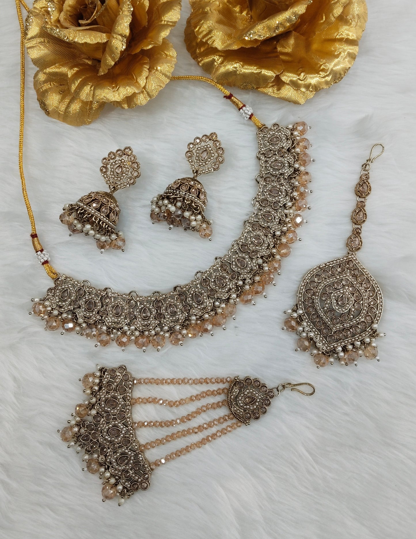 Antique Gold Necklace Pakistani Indian Jewellery Carlo Set