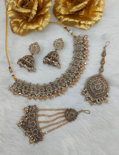 Antique Gold Necklace Pakistani Indian Jewellery Carlo Set