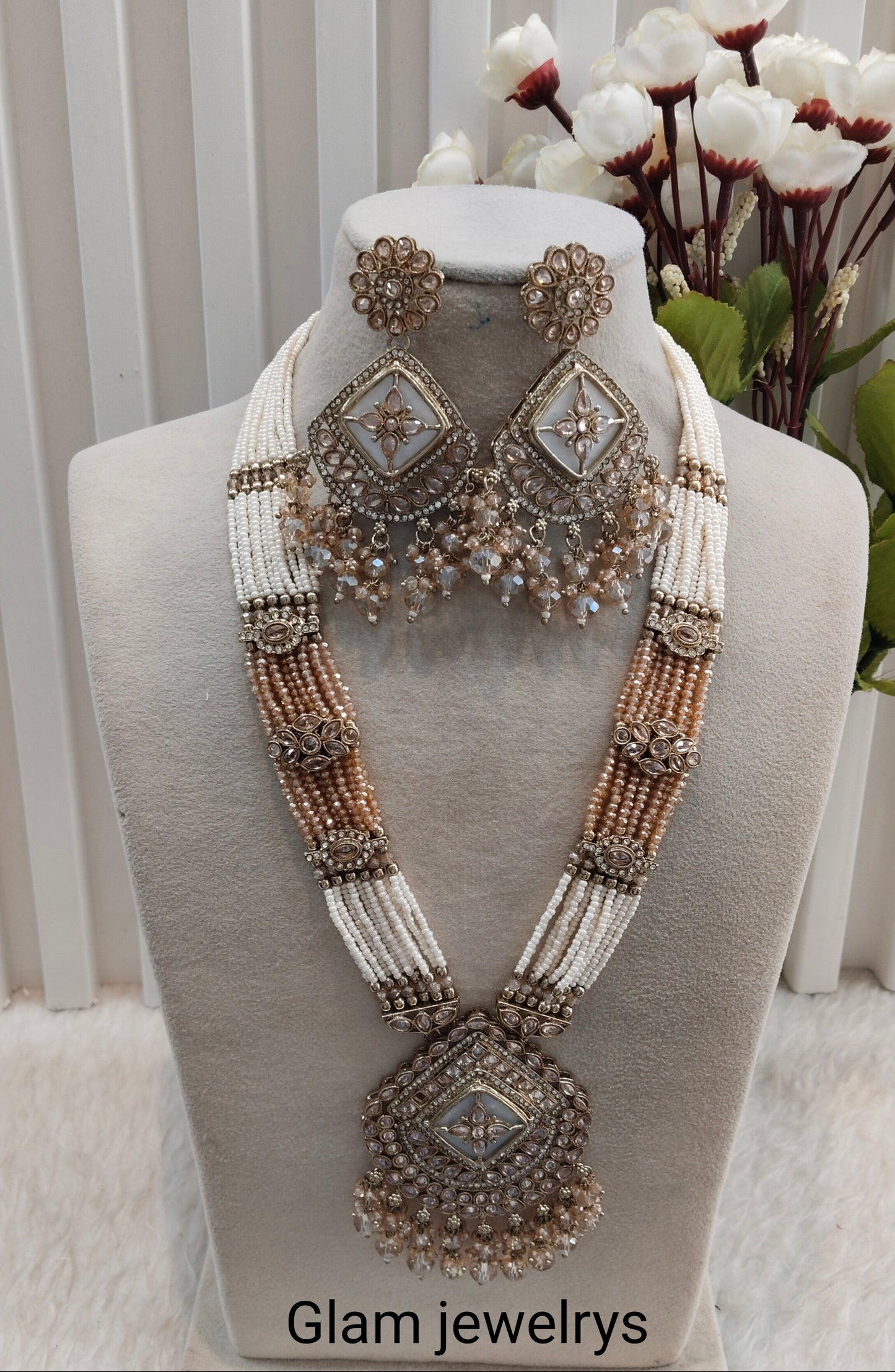 Rani Haar Antique Gold Champagne Stone Indian Jewelry Head Set