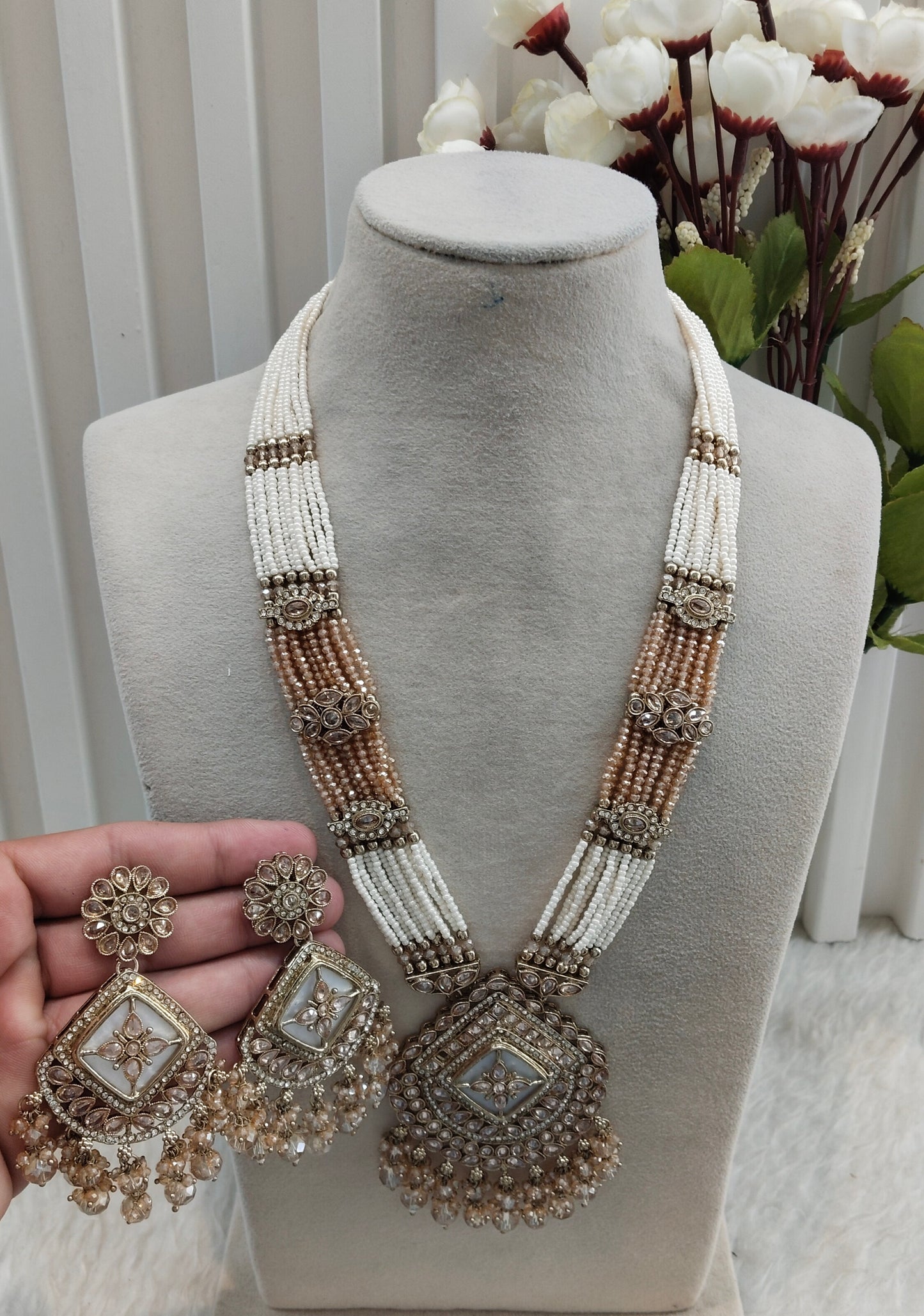 Rani Haar Antique Gold Champagne Stone Indian Jewelry Head Set