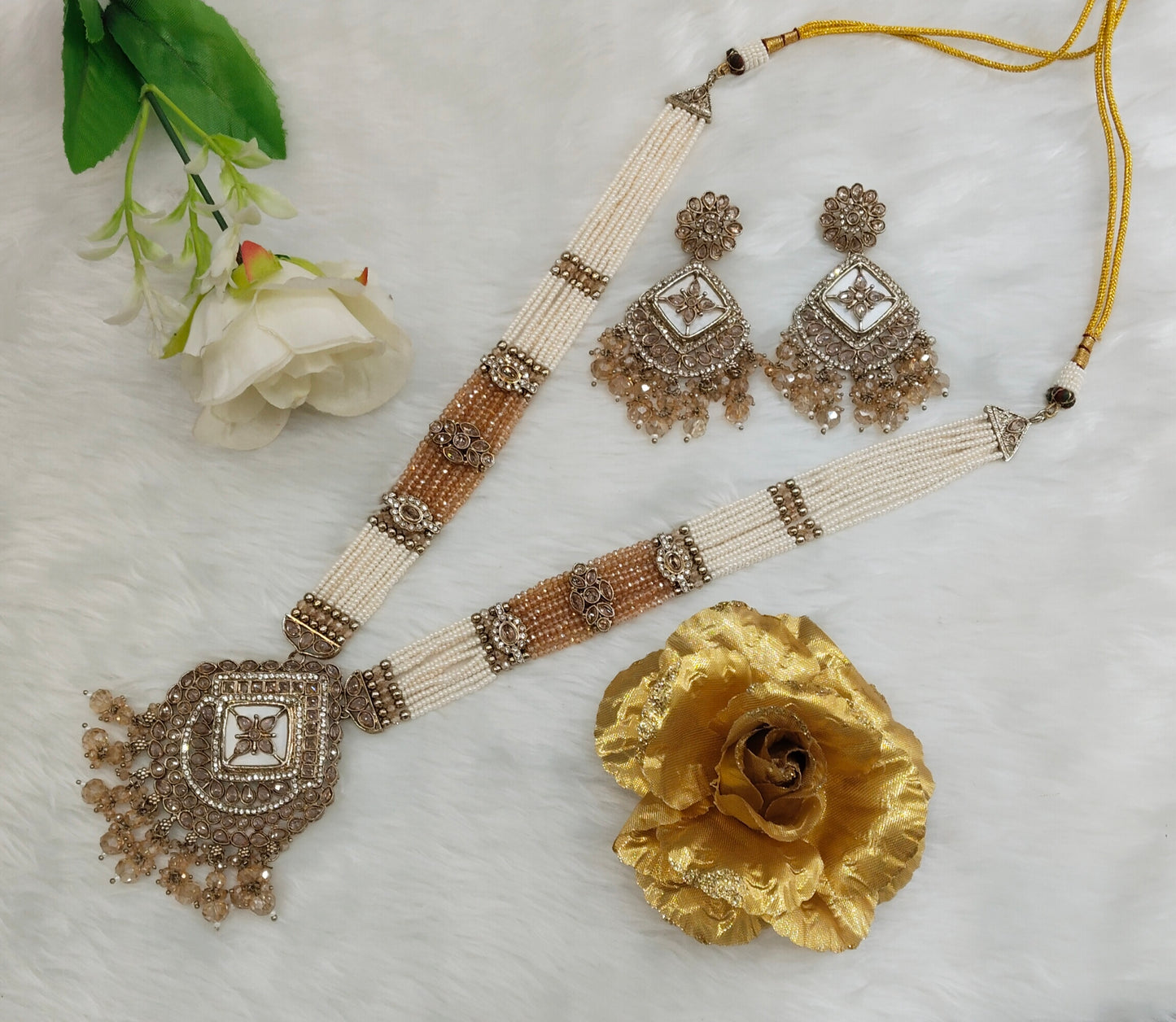 Rani Haar Antique Gold Champagne Stone Indian Jewelry Head Set