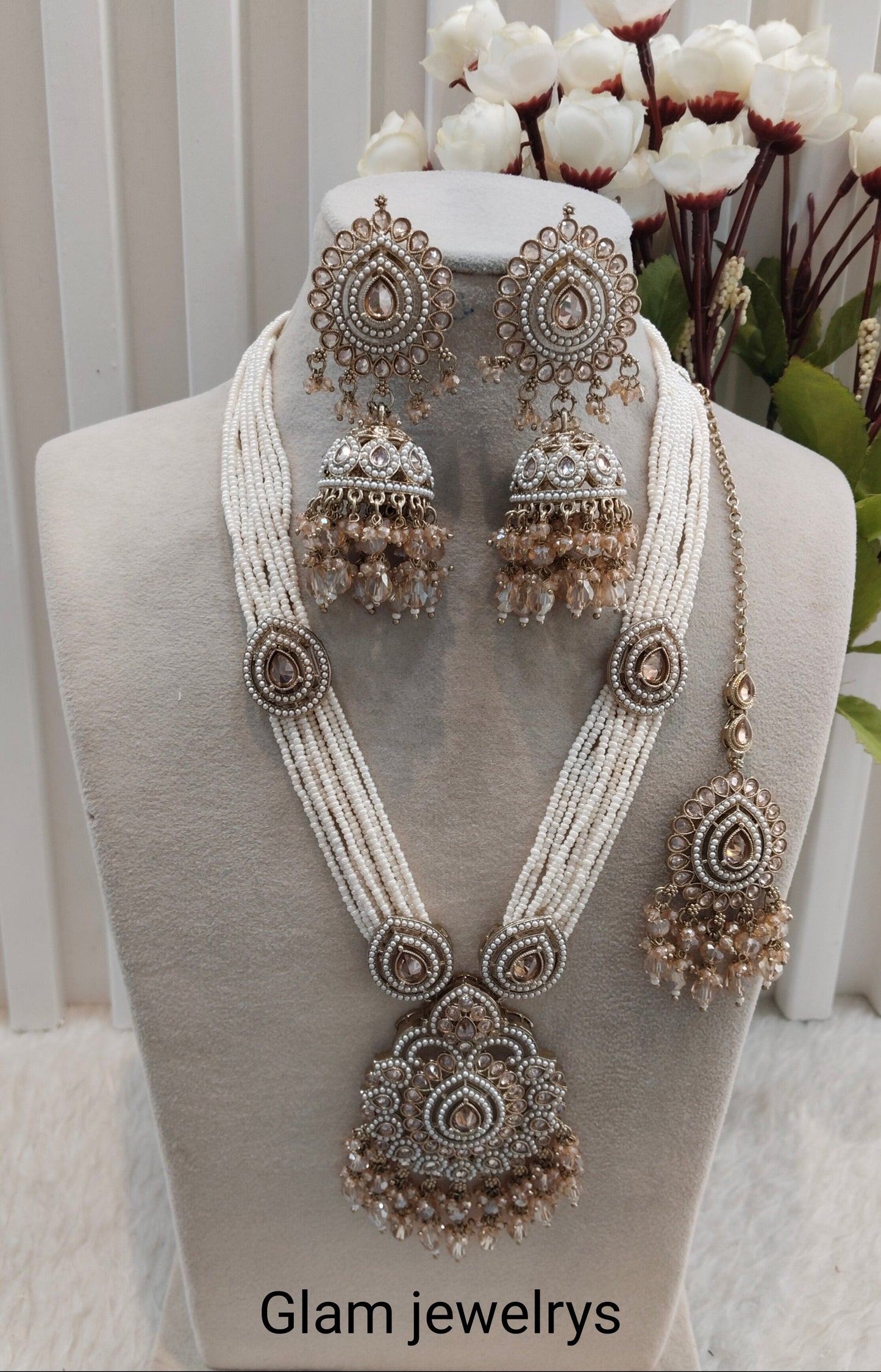 Rani Haar Antique Gold Champagne Stone Indian Jewelry Head Set