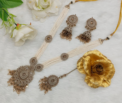 Rani Haar Antique Gold Champagne Stone Indian Jewelry Head Set