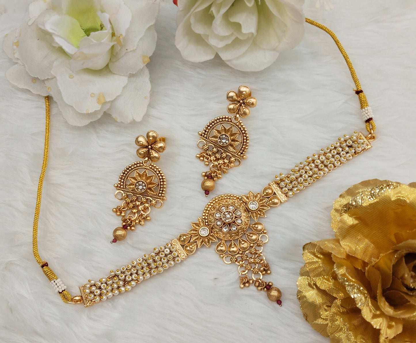 Gold Polki Choker Indian Jewellery Smile Set