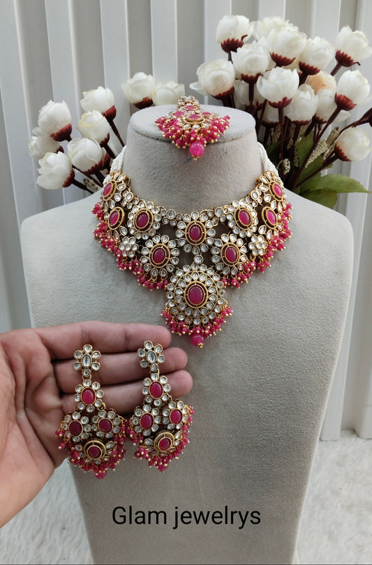 Rani Pink Gold Kundan Necklace Indian Jewellery Ritika Set