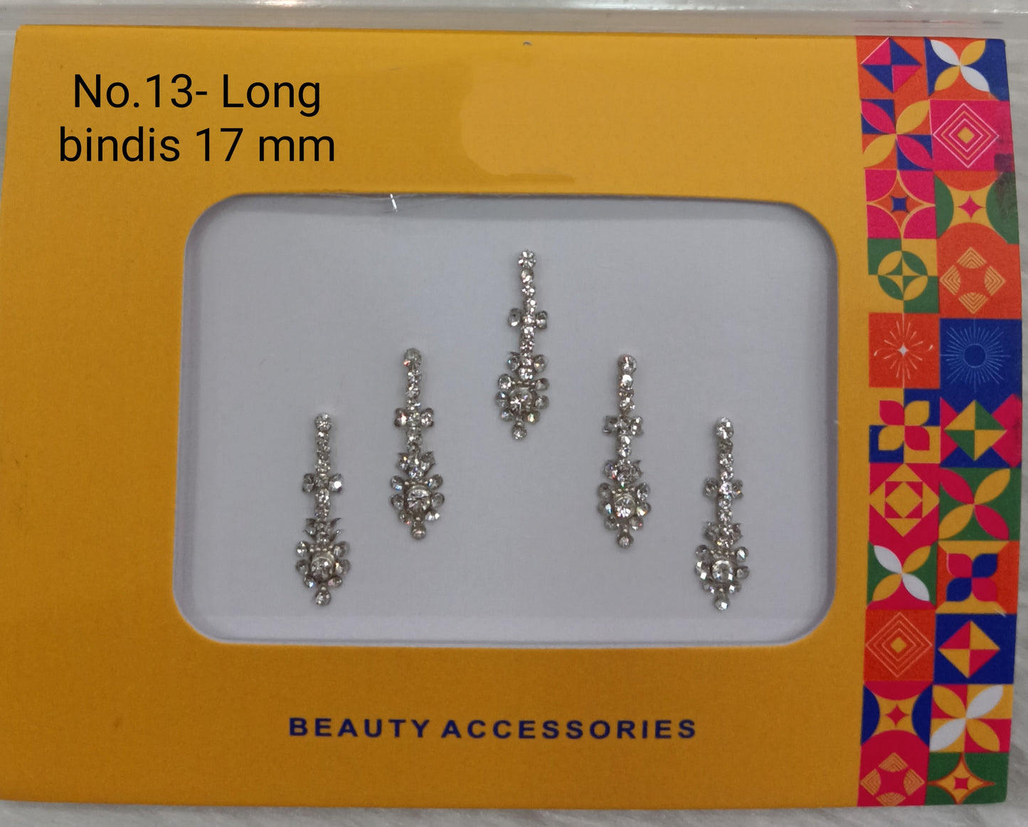 Indian Long Bindis Tattoo Sticker Silver White Bollywood Card