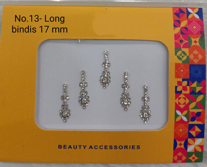 Indian Long Bindis Tattoo Sticker Silver White Bollywood Card