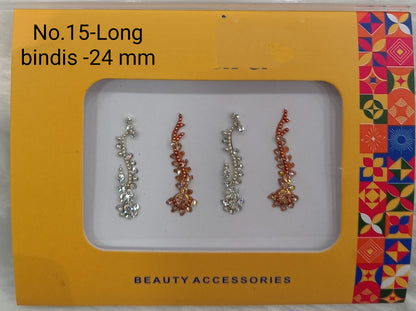Indian Long Bindis Tattoo Sticker Silver White Bollywood Card