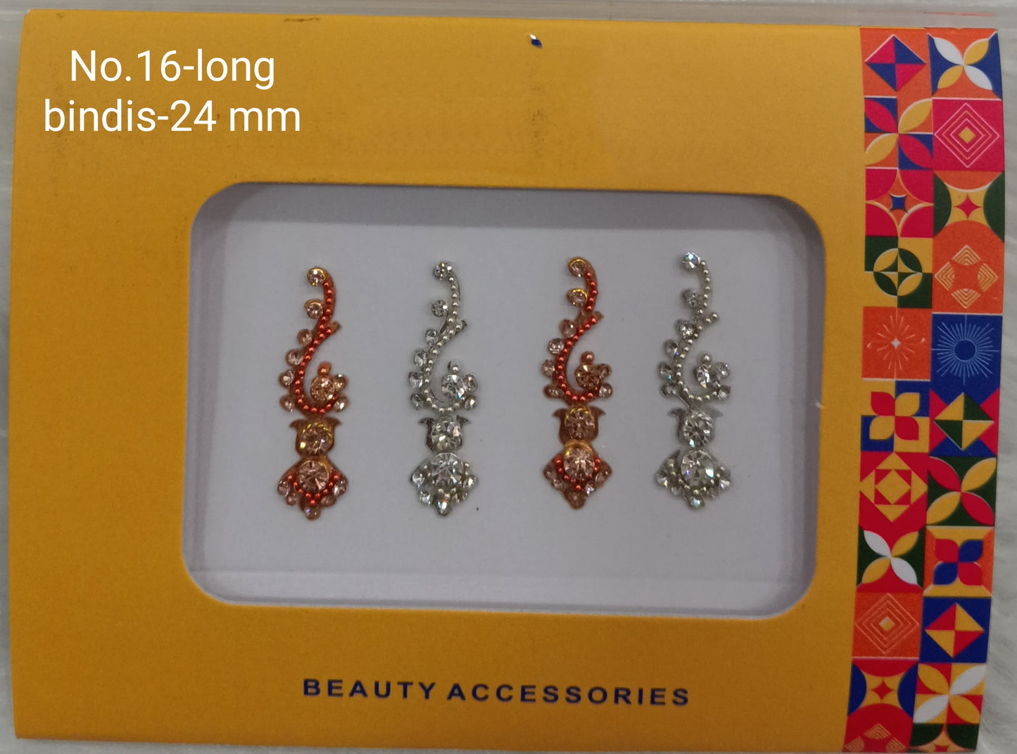 Indian Long Bindis Tattoo Sticker Silver White Bollywood Card