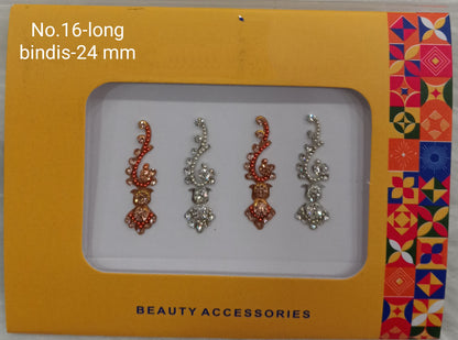 Indian Long Bindis Tattoo Sticker Silver White Bollywood Card