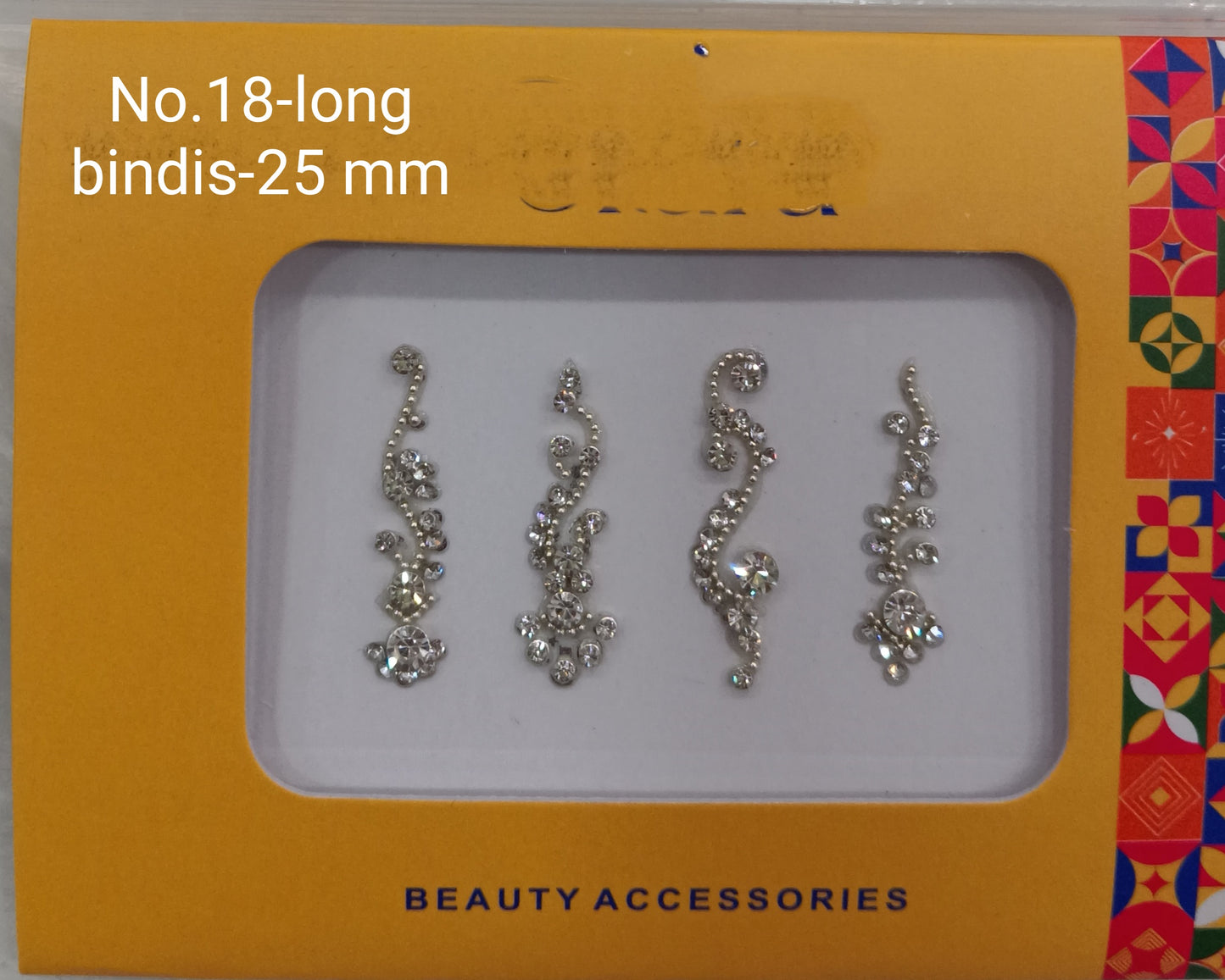 Indian Long Bindis Tattoo Sticker Silver White Bollywood Card