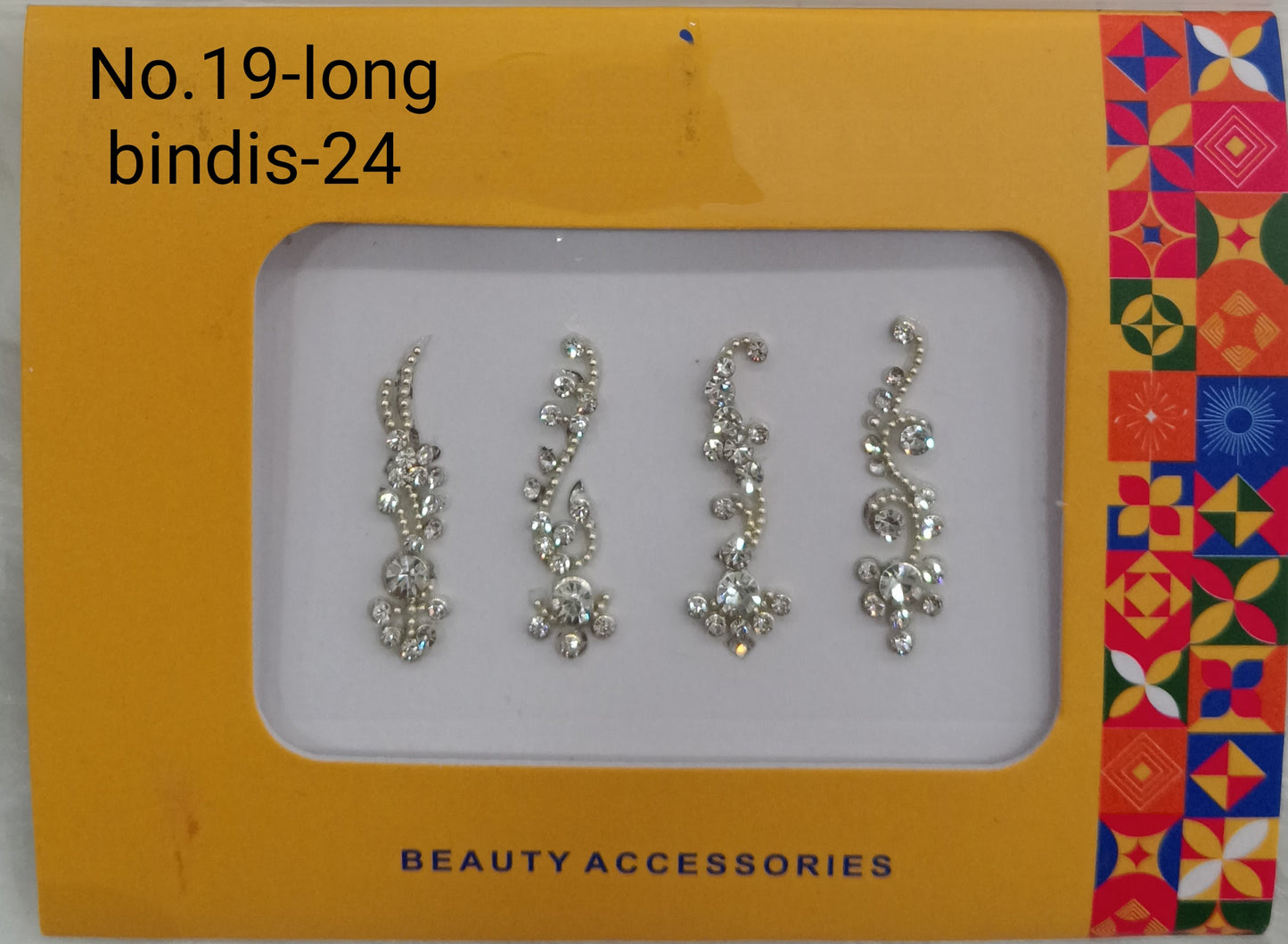 Indian Long Bindis Tattoo Sticker Silver White Bollywood Card