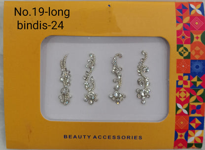 Indian Long Bindis Tattoo Sticker Silver White Bollywood Card