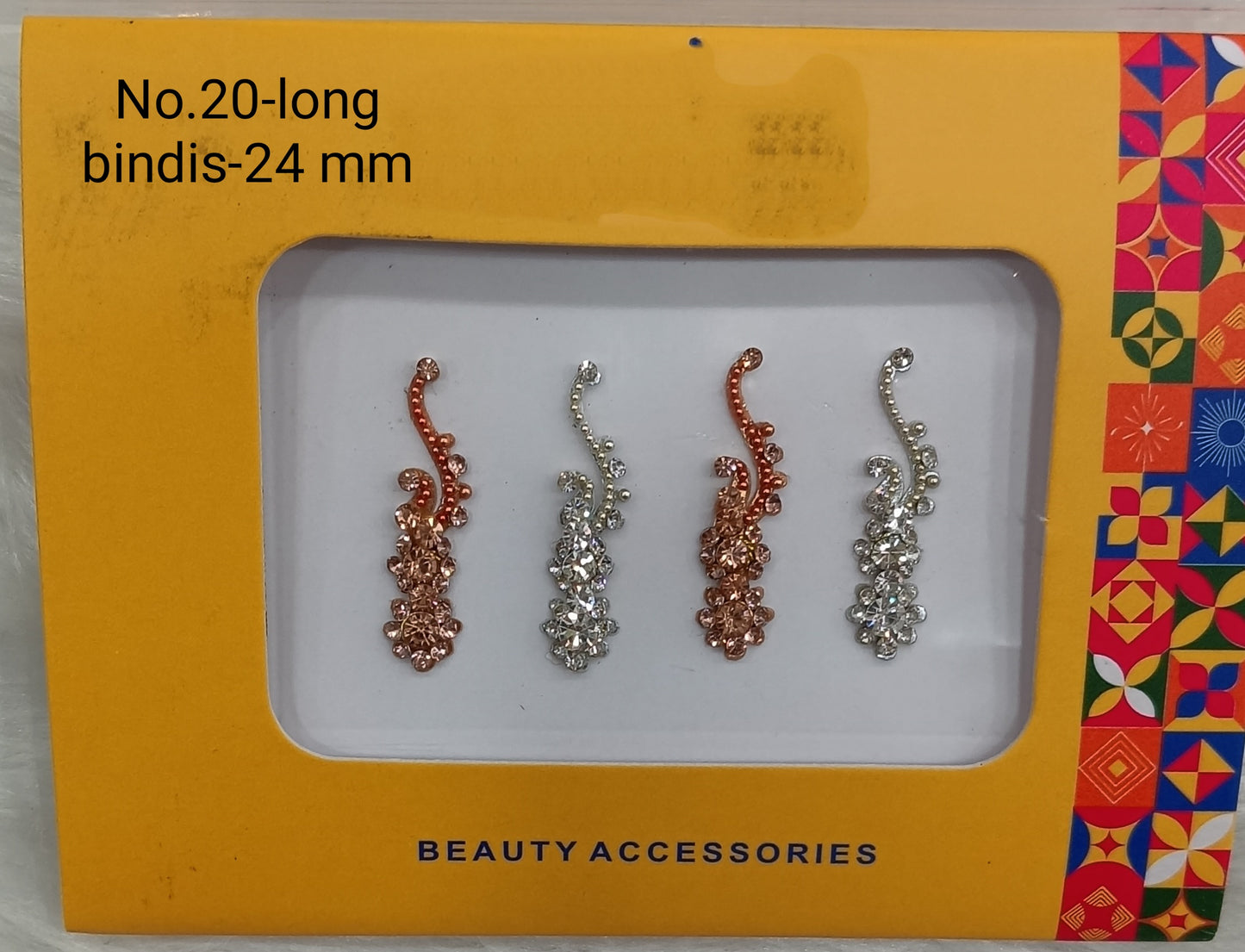 Indian Long Bindis Tattoo Sticker Silver White Bollywood Card