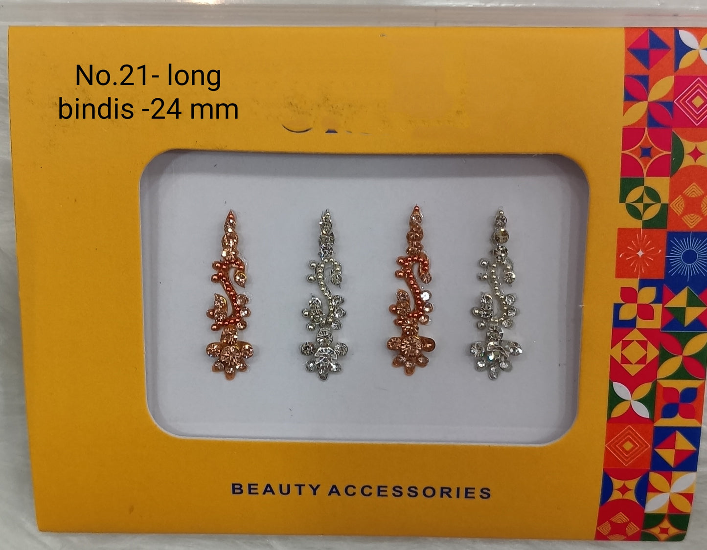 Indian Long Bindis Tattoo Sticker Silver White Bollywood Card