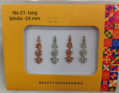 Indian Long Bindis Tattoo Sticker Silver White Bollywood Card