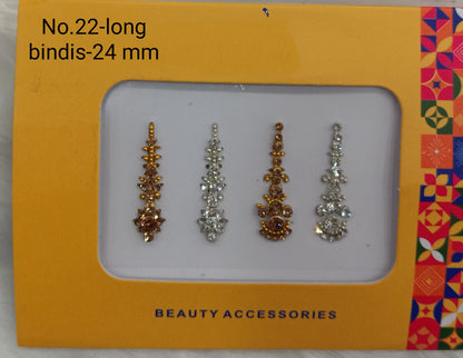 Indian Long Bindis Tattoo Sticker Silver White Bollywood Card