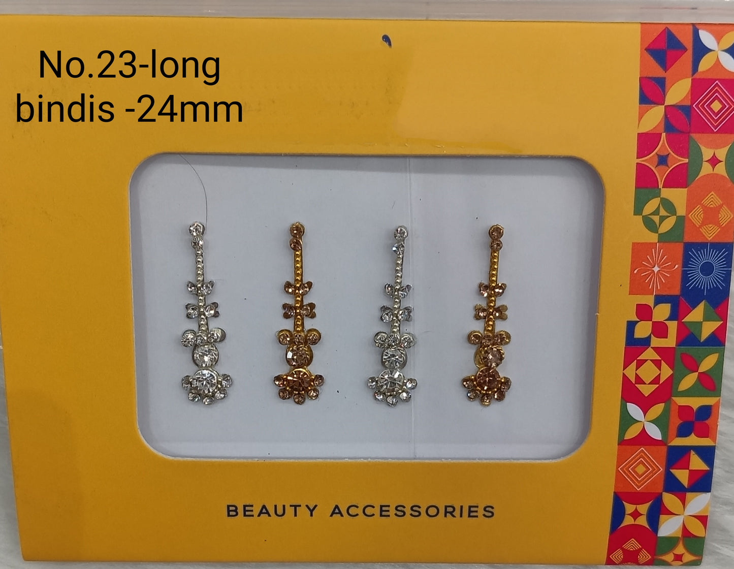 Indian Long Bindis Tattoo Sticker Silver White Bollywood Card