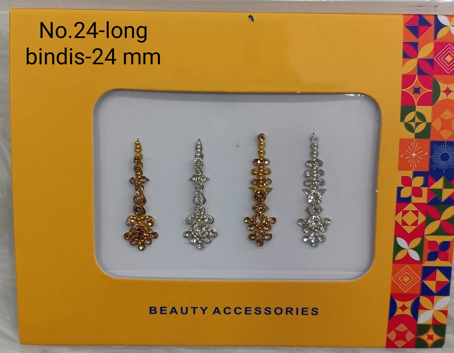 Indian Long Bindis Tattoo Sticker Silver White Bollywood Card