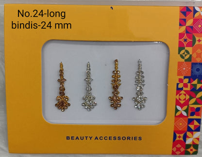 Indian Long Bindis Tattoo Sticker Silver White Bollywood Card