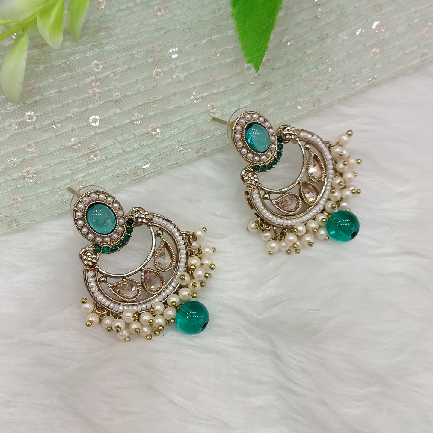 Rama Green Antique Gold Bollywood Raina Indian Earrings