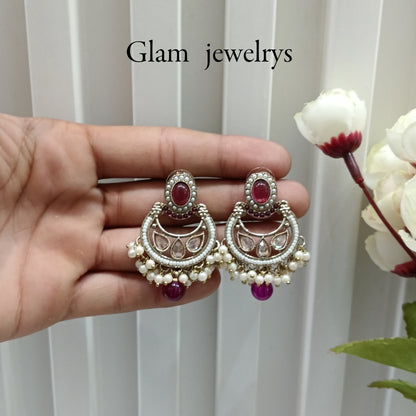Purple Antique Gold Bollywood Raina Indian Earrings