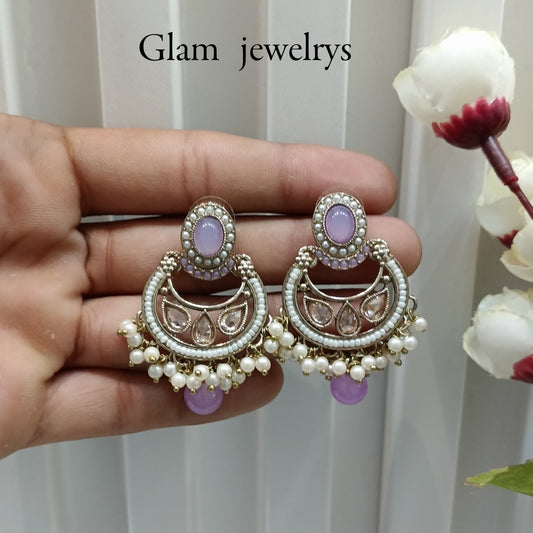 Lavender Antique Gold Bollywood Raina Indian Earrings